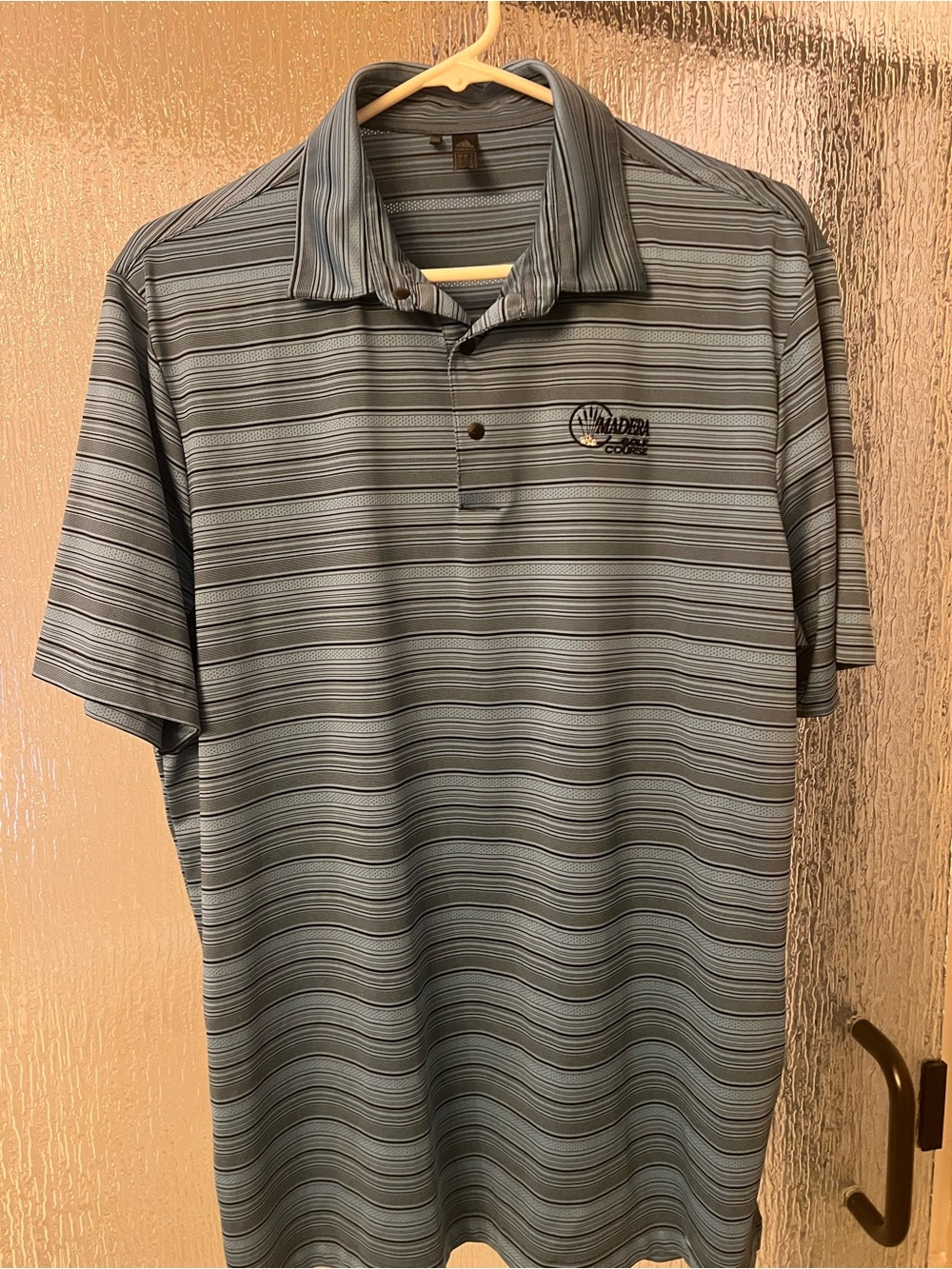 adidas Men's Gray & Blue Striped Golf Polo